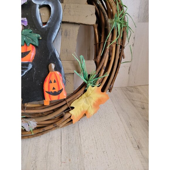 Vintage cat wreath Halloween welcome hanging home decor - Picture 6 of 11